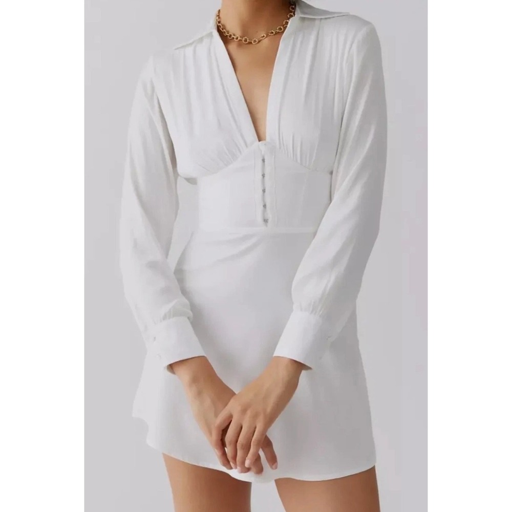 Urban Outfitters Phoebe Corset Shirt Dress Babydoll 90s Y2K Stretch Career Sz XS